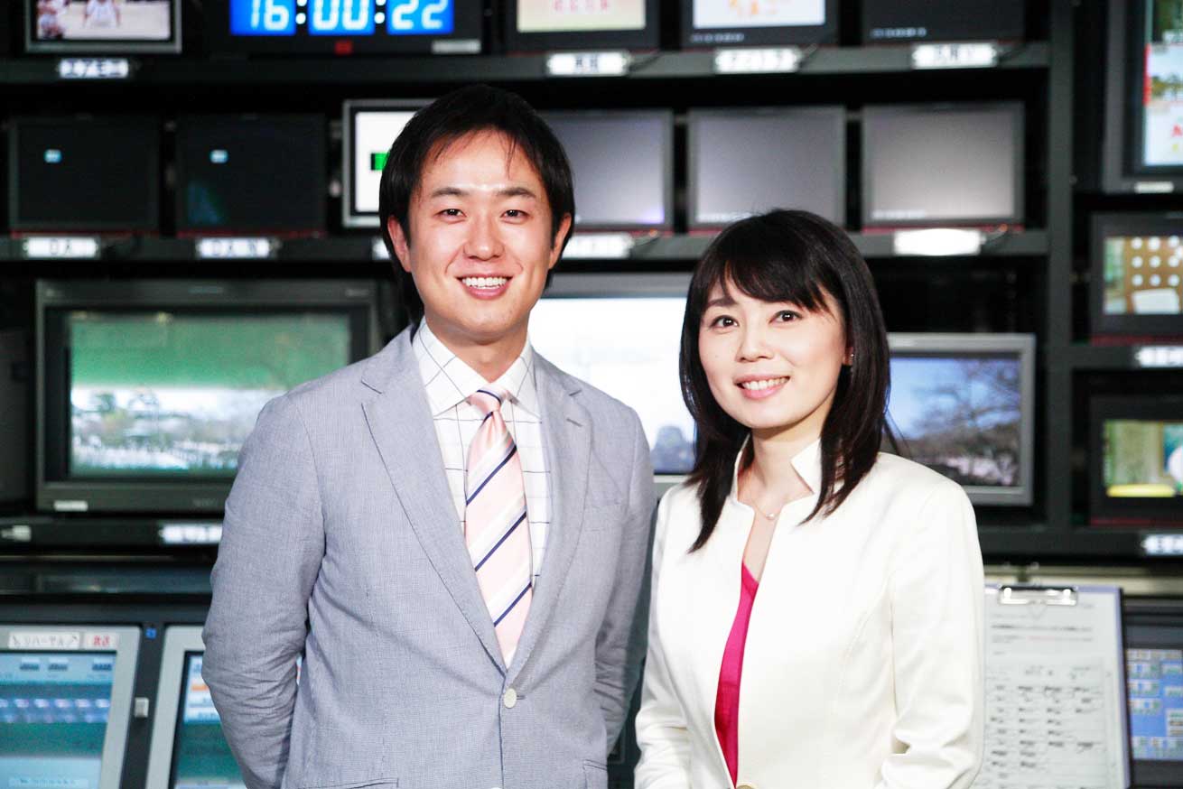 NHKで働くアナウンサーの中倉隆道と女性アナウンサー