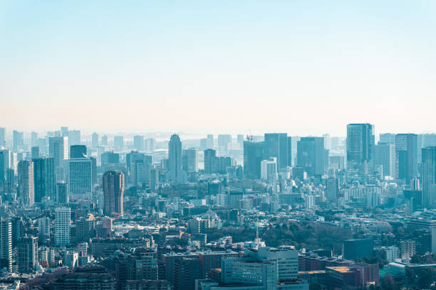 Modern city skyline bird eye aerial view from Shinjuku & Shibuya area, Tokyo