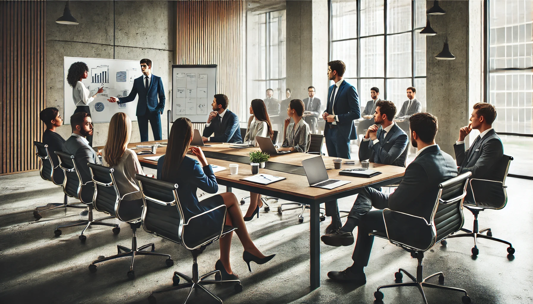 A professional meeting room where a group of colleagues is engaged in a serious discussion. This image highlights teamwork and problem-solving, which are critical when dealing with workplace challenges.